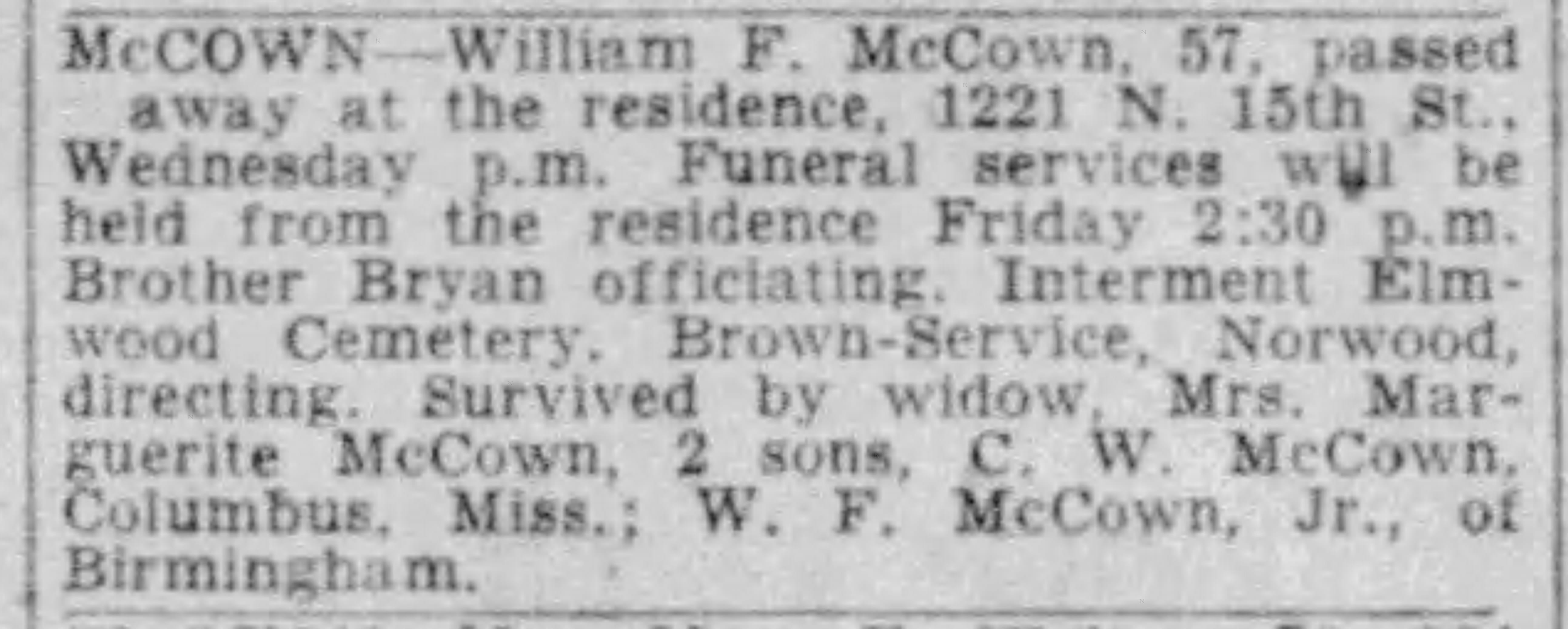 William F. McCown obituary